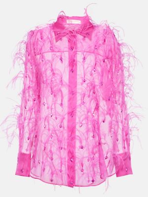 Μεταξωτή μπλούζα Valentino ροζ