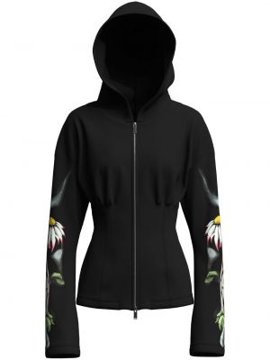 Geblümt hoodie mit reißverschluss mit print Margherita Maccapani schwarz