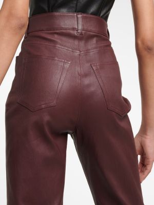 Kožené rovné kalhoty s vysokým pasem Stouls červené