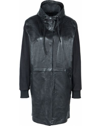 Jednofarebný kožený priliehavý kabát Freaky Nation - čierna