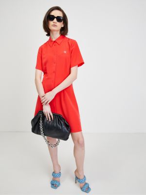 Džinsa auduma kleita Calvin Klein sarkans