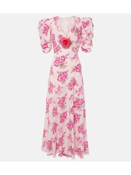 Φλοράλ μεταξωτή μίντι φόρεμα Rodarte ροζ
