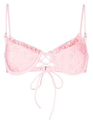 Květinový top s výšivkou z nylonu Frankies Bikinis - růžová
