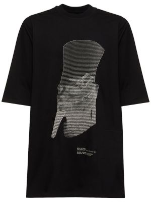 Βαμβακερή μπλούζα με κέντημα Rick Owens μαύρο