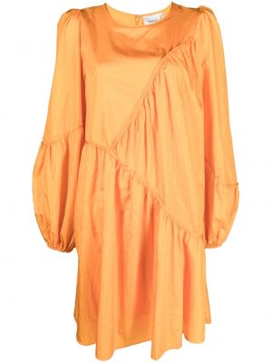 Hosszú ujjú fodros cipzáras hosszú ruha Gestuz - narancsszínű