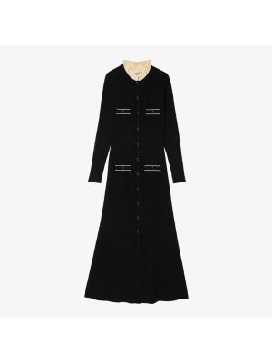 Трикотажное платье миди с круглым вырезом и длинными рукавами Odaya Sandro, noir / gris