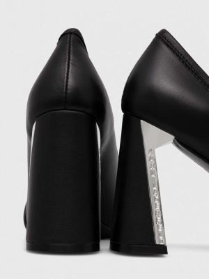 Kožené lodičky na podpatku Karl Lagerfeld černé
