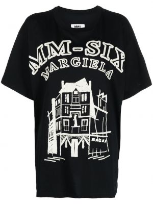 Памучна тениска с принт Mm6 Maison Margiela черно