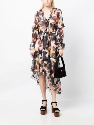 Sukienka midi z nadrukiem w abstrakcyjne wzory Marchesa Rosa