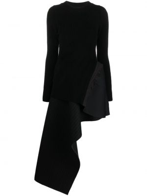 Asymetrické vlnené koktejlkové šaty Sacai čierna