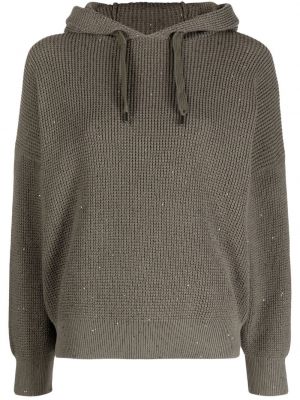 Hoodie i stickad Brunello Cucinelli grön