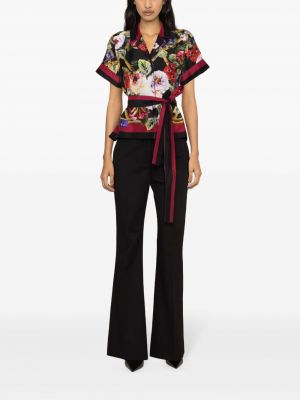 Raštuota gėlėta šilkinė marškiniai Dolce & Gabbana juoda