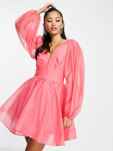 Платье мини с длинным рукавом Bardot розовое