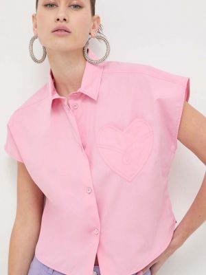 Bombažna denim srajca Moschino Jeans roza