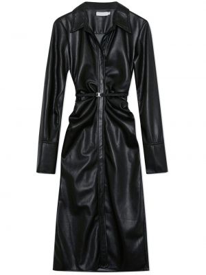 Kožené dlouhé šaty s knoflíky s dlouhými rukávy Jonathan Simkhai Standard - černá