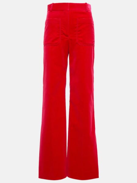 Zamatové nohavice s vysokým pásom Victoria Beckham ružová