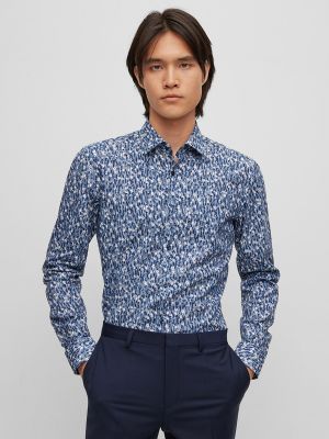 Camisa slim fit de algodón con estampado Hugo azul