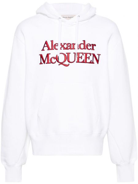 Pamučna hoodie s kapuljačom s vezom Alexander Mcqueen bijela