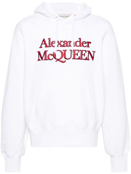 Памучен суичър с качулка бродиран Alexander Mcqueen бяло