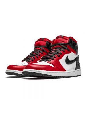 Satynowe sneakersy w wężowy wzór Jordan Air Jordan 1 czerwone