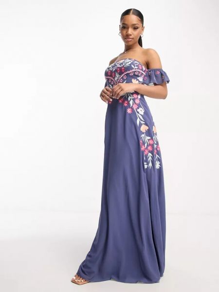 Длинное платье с вышивкой Maya синее
