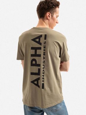 Bavlněné tričko s potiskem Alpha Industries zelené