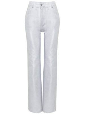 Laia lõikega mustriline kõrge vöökohaga teksapüksid Trendyol valge