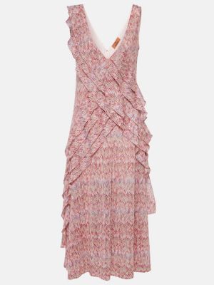 Midi šaty s volánmi Missoni ružová