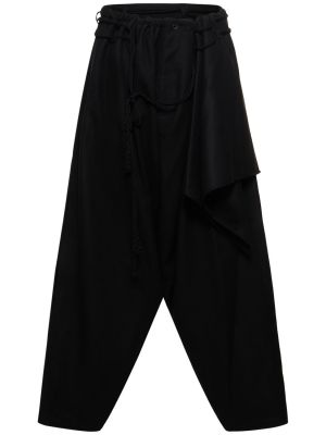 Drapované vlněné kalhoty Yohji Yamamoto černé