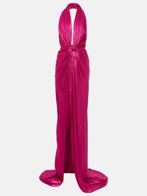 Satynowa sukienka długa Costarellos różowa