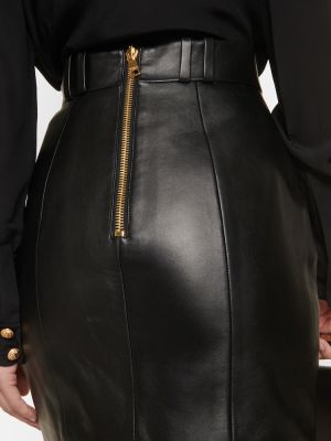Kožená sukňa Balmain čierna