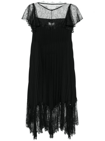 Πλισέ μίντι φόρεμα με δαντέλα Nissa μαύρο