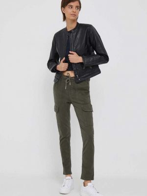 Spodnie dopasowane z wysoką talią Pepe Jeans zielone