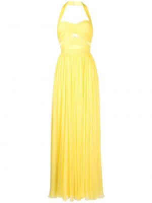 Μεταξωτή κοκτέιλ φόρεμα ντραπέ Zuhair Murad κίτρινο