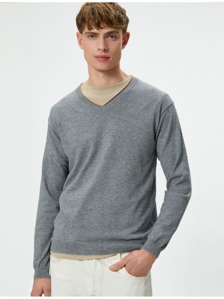 Slim fit pulover z v-izrezom z dolgimi rokavi Koton