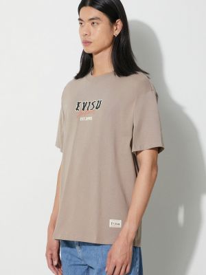 Bavlněné tričko s potiskem Evisu béžové