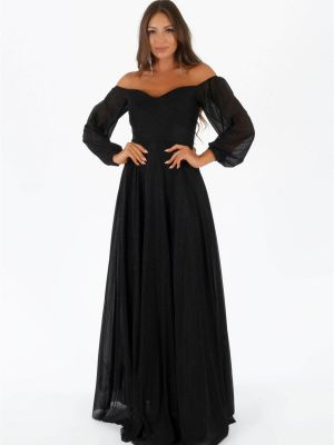 Dlouhé šaty s dlouhými rukávy Carmen černé