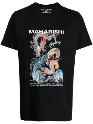 Raštuotas marškinėliai apvaliu kaklu Maharishi juoda