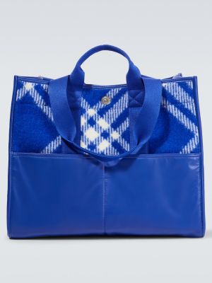 Volnena nakupovalna torba s karirastim vzorcem iz žakarda Burberry modra