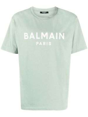 Bavlnené tričko s potlačou Balmain zelená
