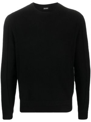 Sweter wełniany z kaszmiru z okrągłym dekoltem Zegna czarny