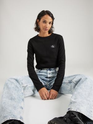 Tricou cu mânecă lungă Calvin Klein Jeans negru