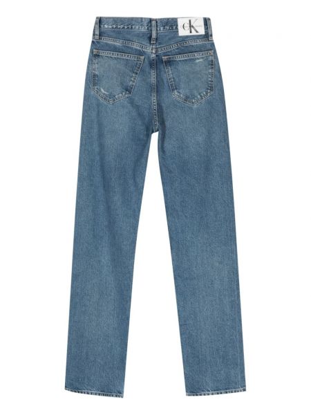 Proste jeansy z wysoką talią bawełniane Calvin Klein Jeans niebieskie