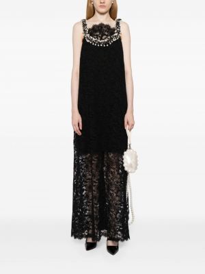 Krajkové dlouhé šaty s perlami Chanel Pre-owned černé