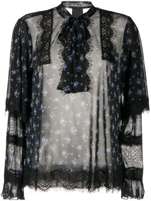 Bluza s cvjetnim printom s printom s čipkom Anna Sui crna