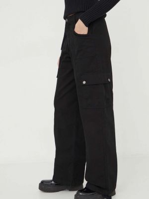 Jednobarevné kalhoty s vysokým pasem Guess Originals černé