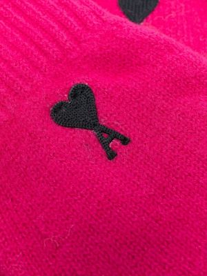 Gants brodeés en laine en laine mérinos Ami Paris rose