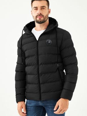 Palton de iarna din fleece cu glugă impermeabil D1fference negru