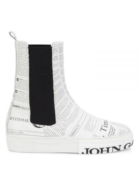 Кожаные ботинки челси с принтом John Galliano белые