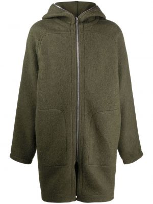 Μάλλινο παλτό με φερμουάρ με κουκούλα Rick Owens πράσινο